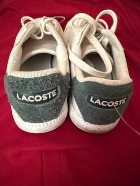 Lacoste Men- Kids White Sneakers with Green Suede Heel